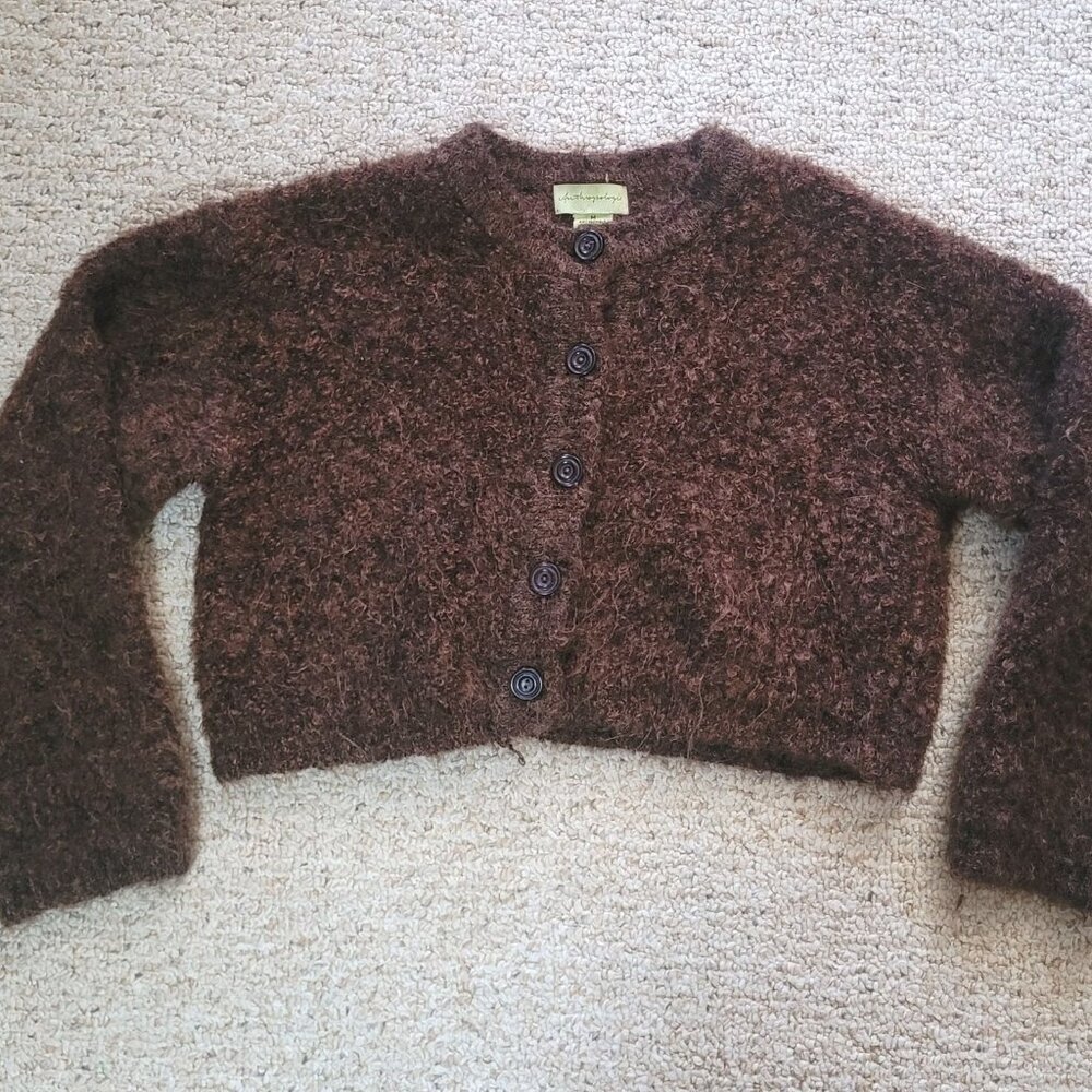 Vintage Antropologie Sweater Size Medium Cardigan Mohair Wool  Cropped Y2K Fuzzy